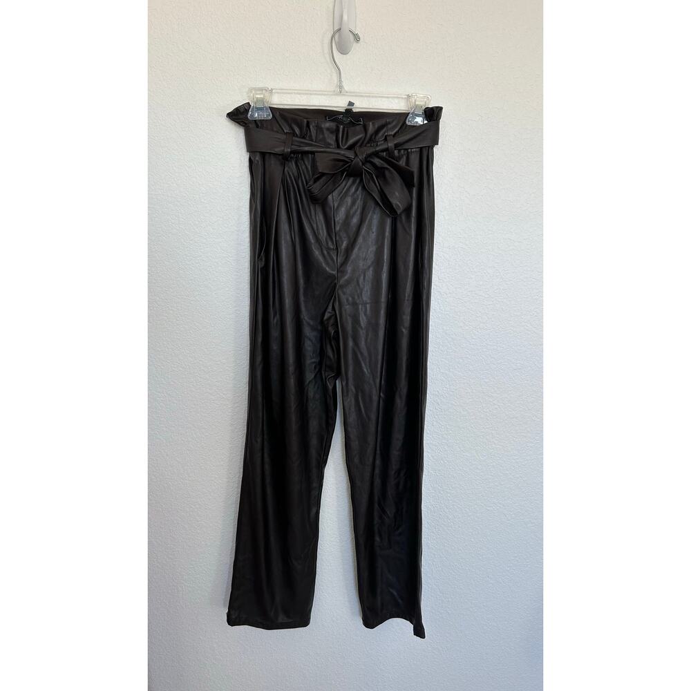 BCBGMaxazria Espresso Faux Leather Paperbag Waist Pants - S